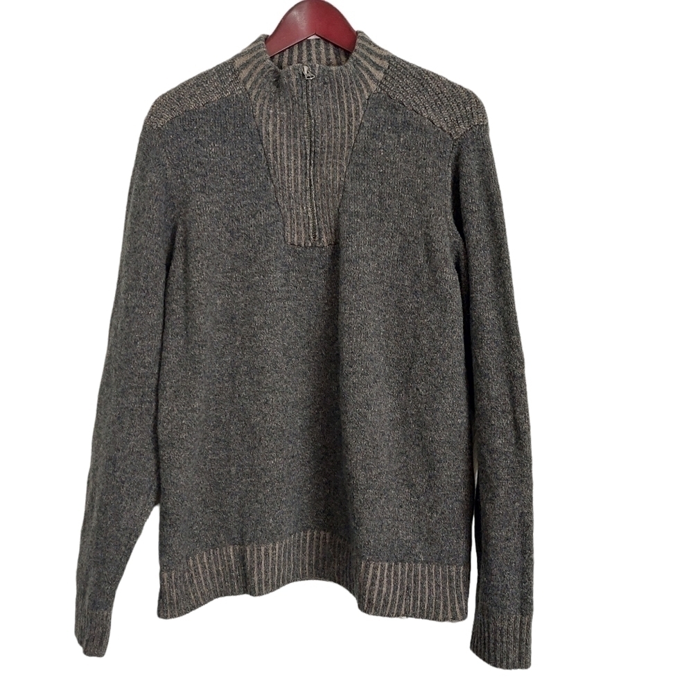 Pronto Uomo Blue Gray 100% Wool 1/4 Zip Men's Pullover Long Sleeve Sweater Sz XL